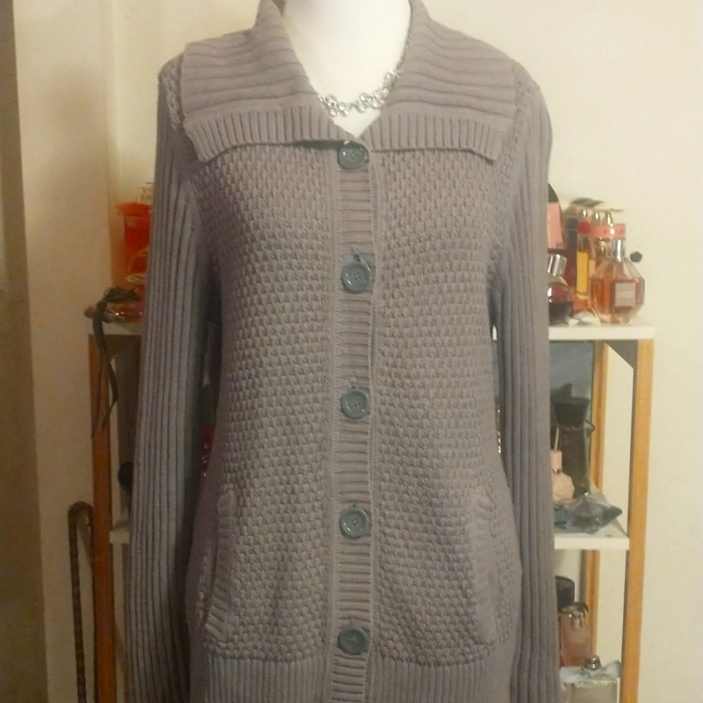 Croft & Barrow Tunisian Style Crochet Cardigan Sweater Cowlneck Button Up Tunic